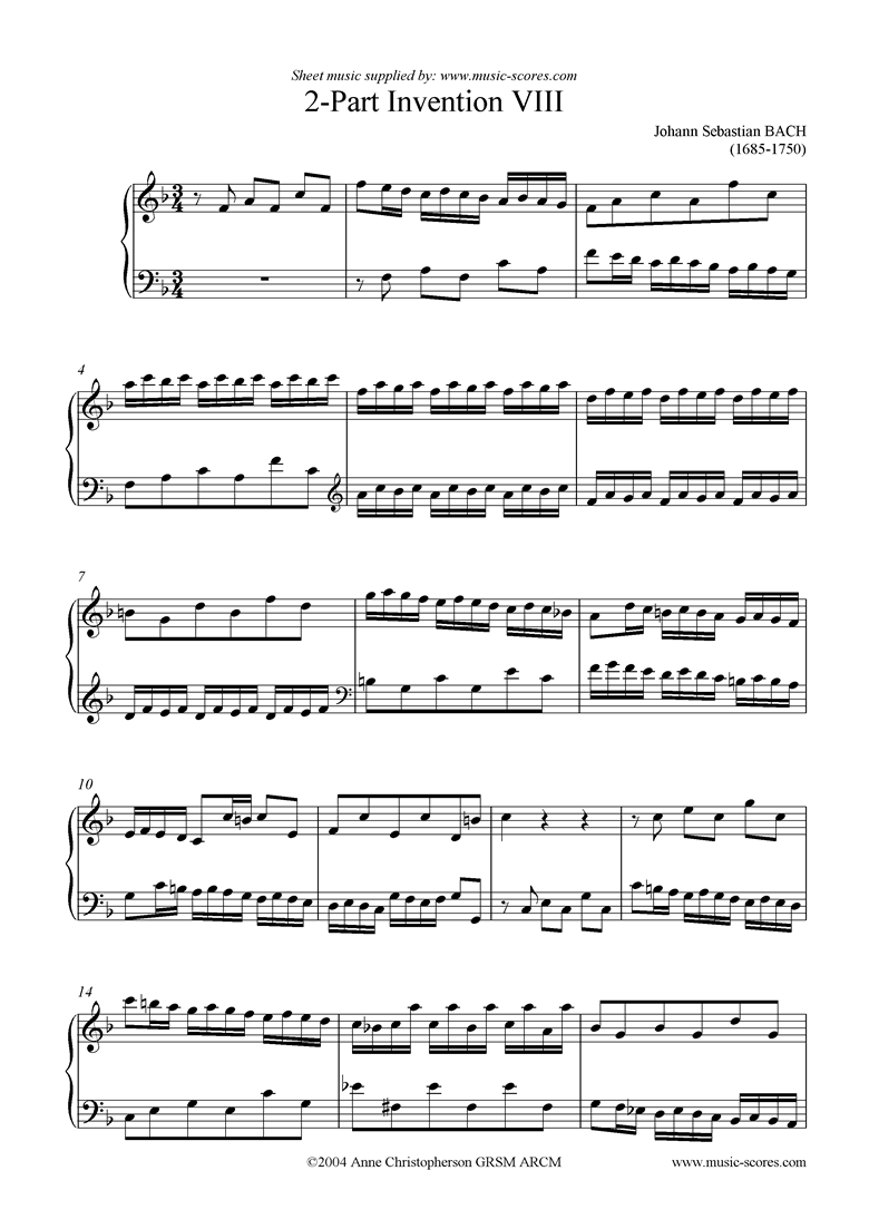 Front page of Two Part Invention No. 08 sheet music