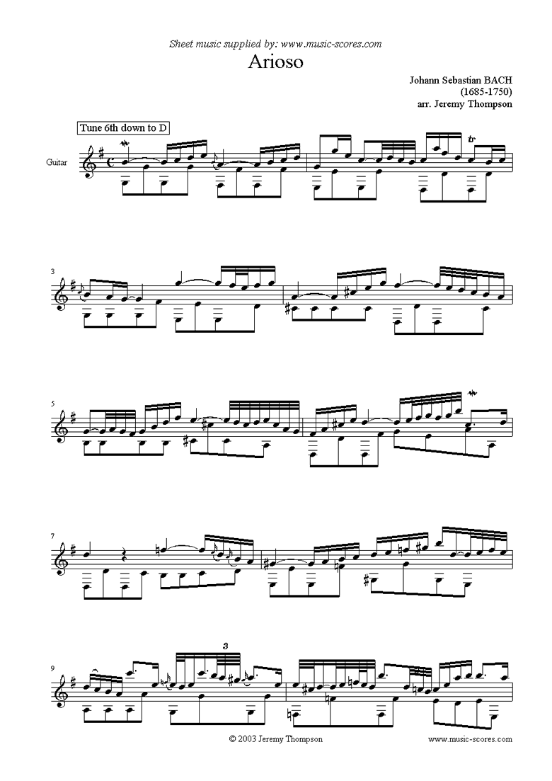 Front page of Cantata 156, 5th Concerto: Arioso: Guitar sheet music