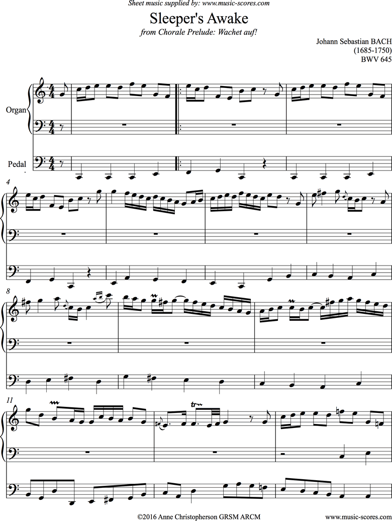 Front page of bwv 645 Sleepers Awake: Organ Cma sheet music