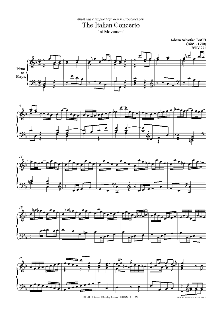 Front page of bwv971: Italian Concerto, 1st Movement sheet music