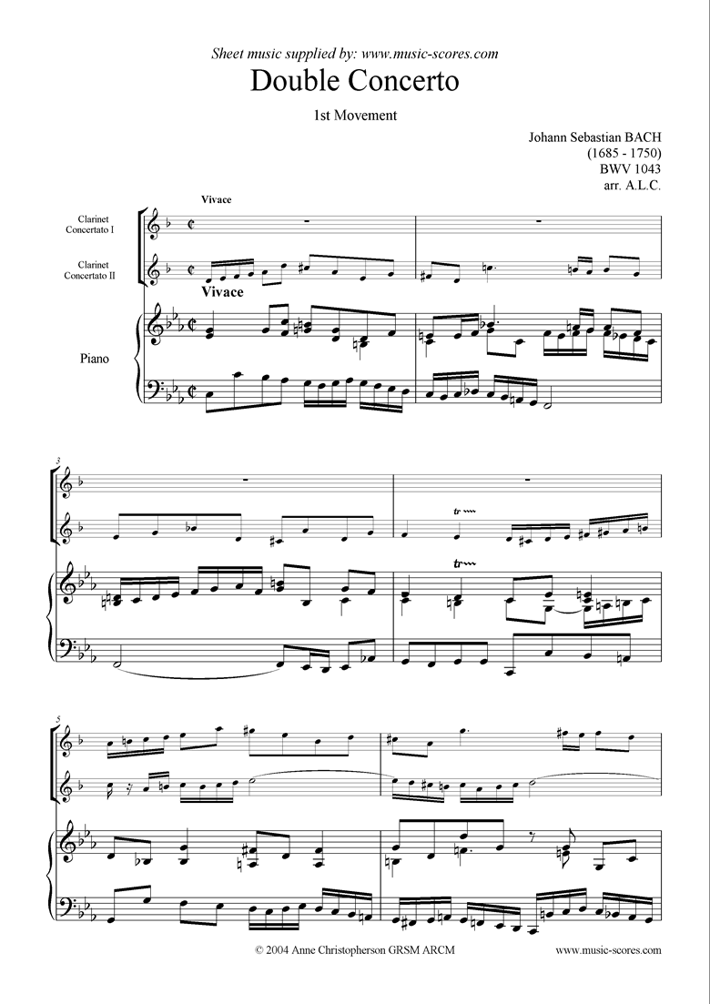 bwv 1043: Double Concerto, 2 cls lower: 1st mvt by Bach