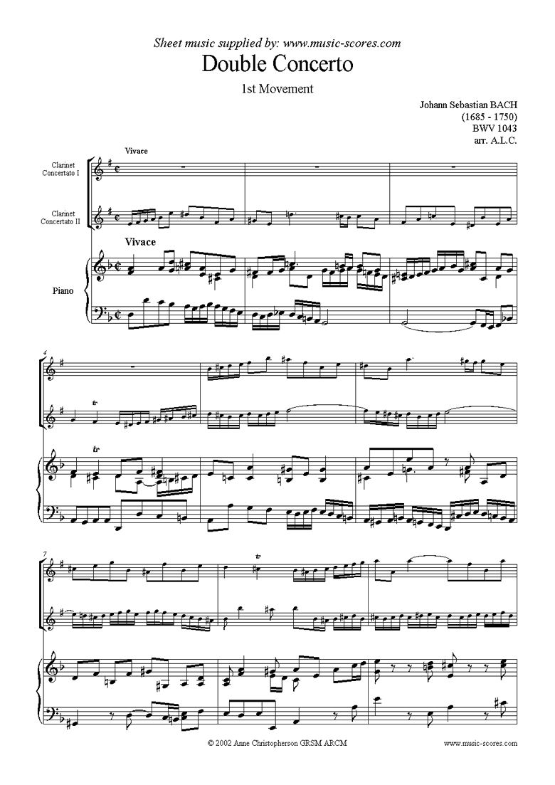 Front page of bwv 1043: Double Concerto, 2 cls: 1st movement sheet music