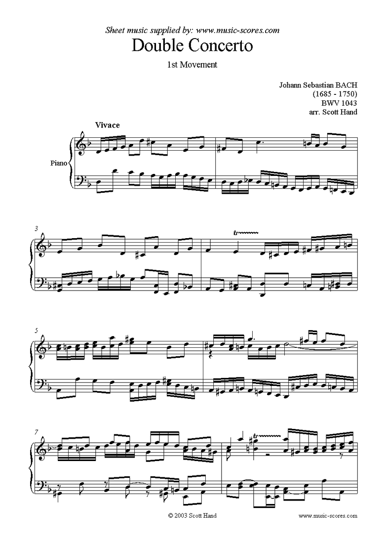 Front page of bwv 1043: Double  Concerto, 1st movement: Piano sheet music