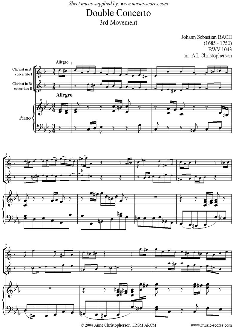 Front page of bwv 1043: Double Concerto, 2 cls lower: 3rd mvt sheet music