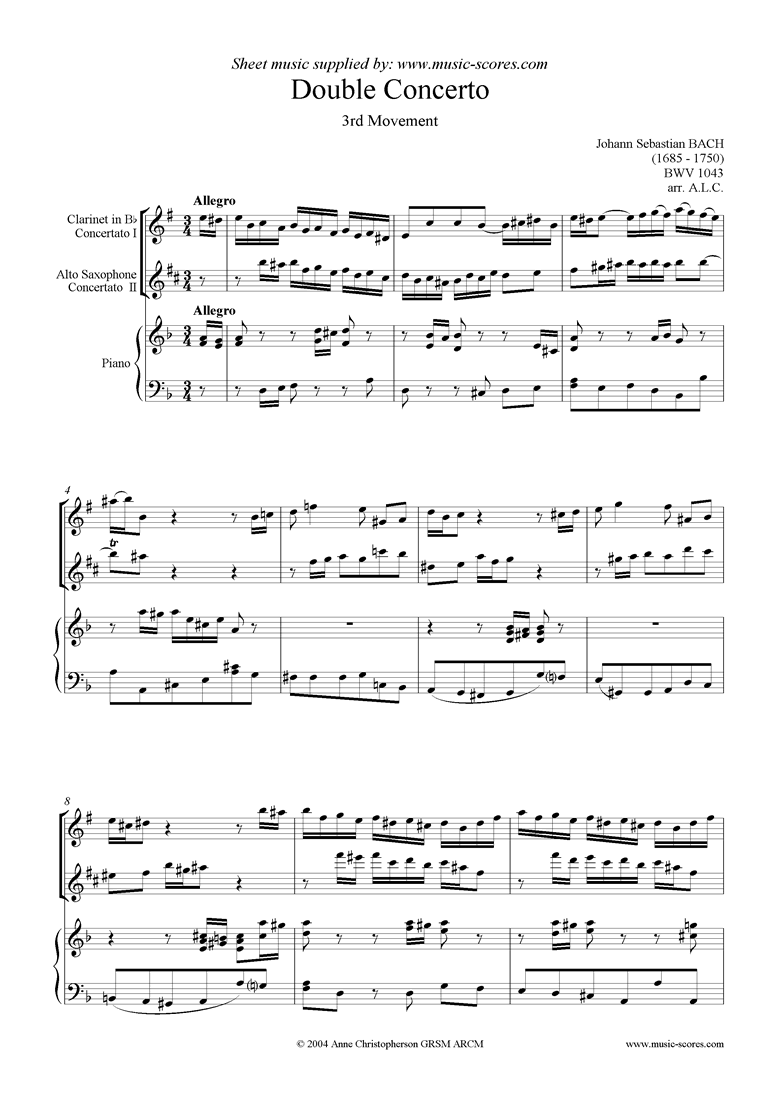 bwv 1043: Double Concerto, cl asx: 3rd movement by Bach