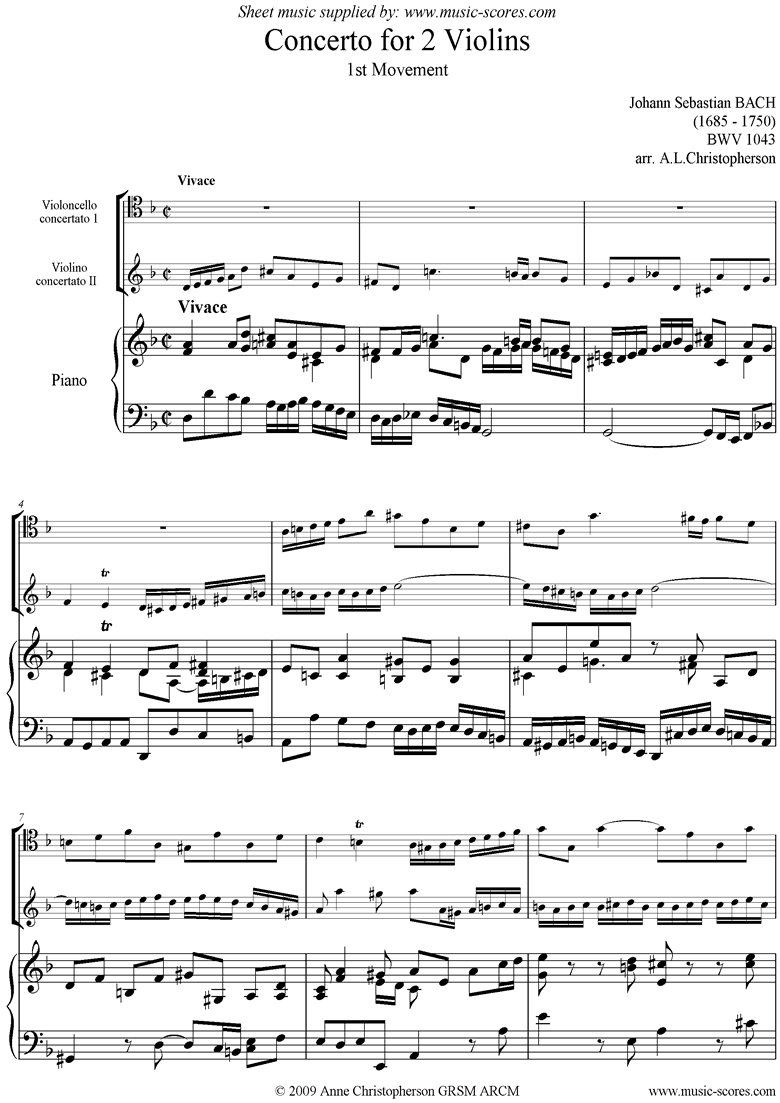 Front page of bwv 1043: Double Concerto, Vc Vn: 1st mvt sheet music