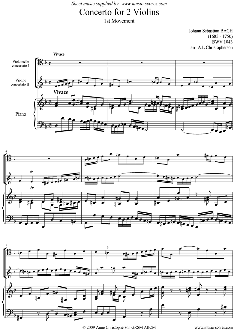 bwv 1043: Double Concerto, Vc Vn: 1st mvt by Bach