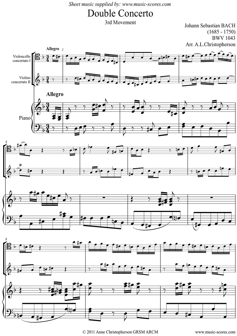 Front page of bwv 1043: Double Concerto, Vc Vn: 3rd mvt sheet music