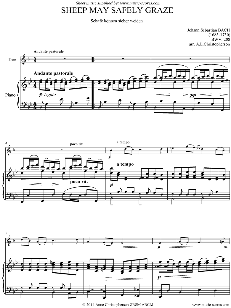 Sheep May Safely Graze: Birthday Cantata 208: Flute: Long, Bb by Bach