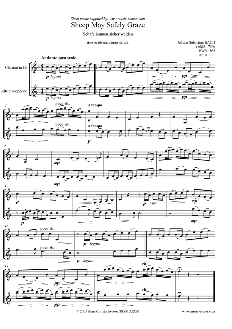 Sheep May Safely Graze: Birthday Cantata 208 Wind by Bach