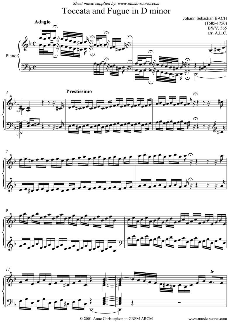 bwv 565 Toccata and Fugue in D minor Piano Bach sheet music