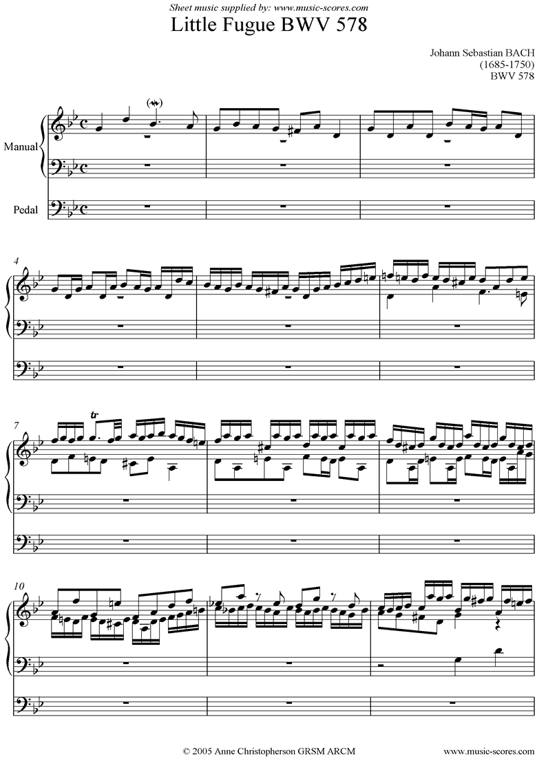 Front page of bwv 578 Little Fugue: Organ sheet music