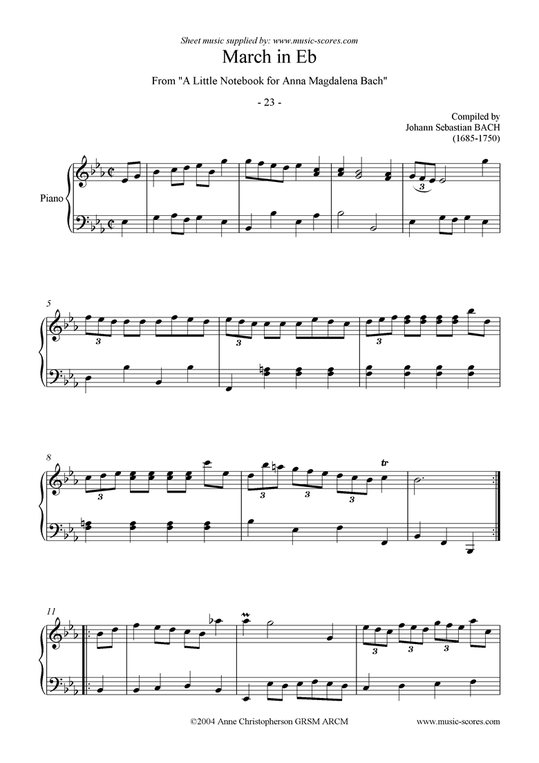 Front page of Anna Magdalena: No. 23: March in Eb sheet music