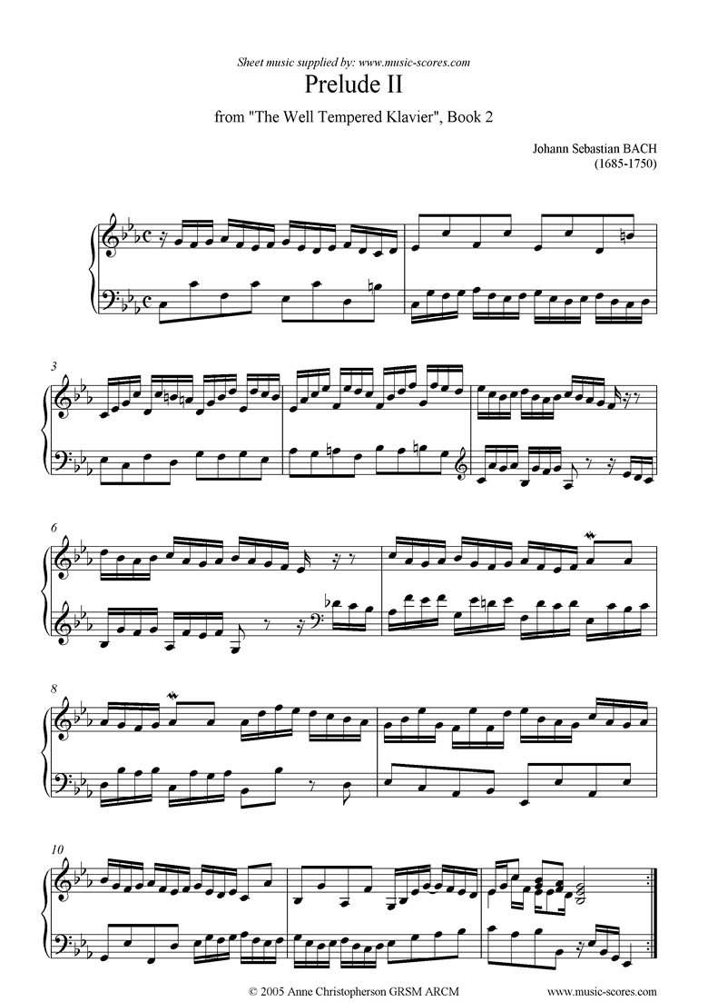 Front page of Well Tempered Clavier, Book 2: 2a: Prelude II sheet music