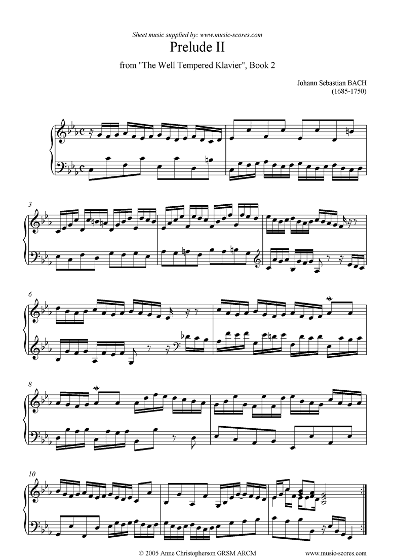 Bach. Well Tempered Clavier, Book 2 2a Prelude II classical sheet music
