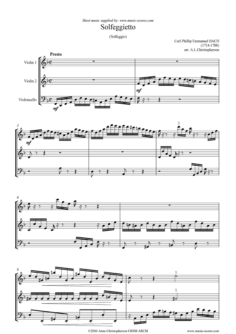 Solfeggietto: 2 violins, cello by Bach-CPE