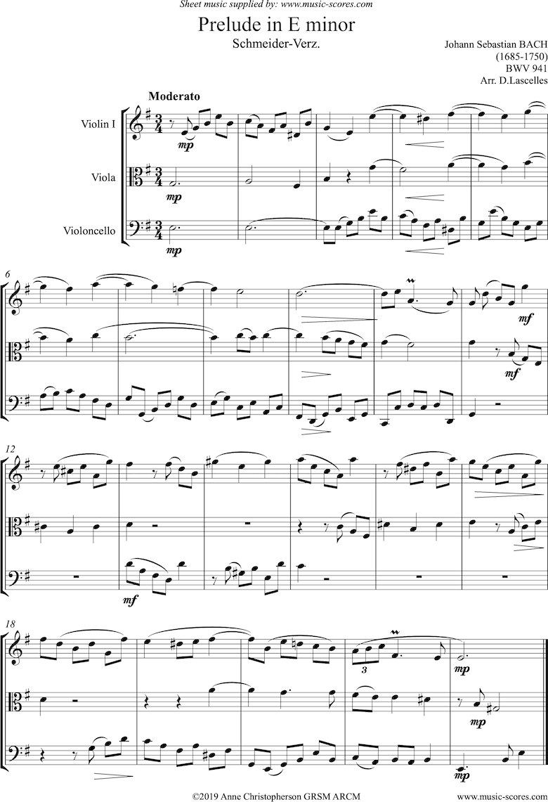 Front page of Prelude Schmeider Verz: String Trio sheet music