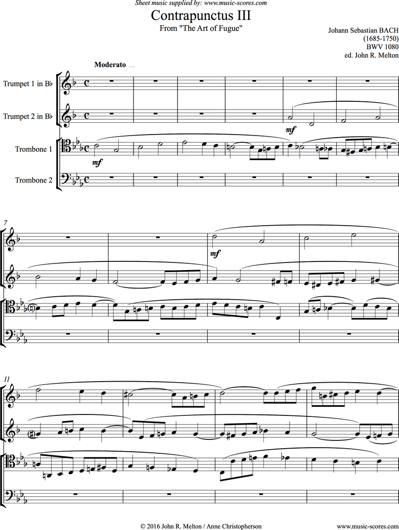 Front page of Art Of Fugue: Contrapunctus III: Brass Quartet sheet music