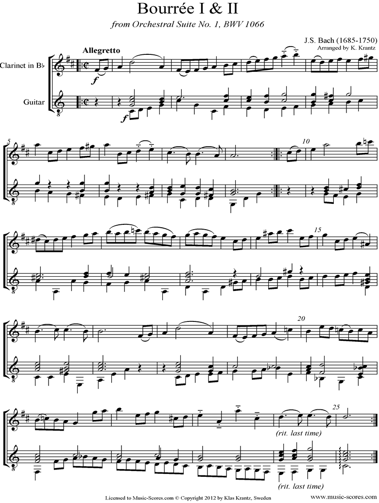 BWV 1066, 6th mvt: Two Bourrees: Clarinet, Guitar by Bach