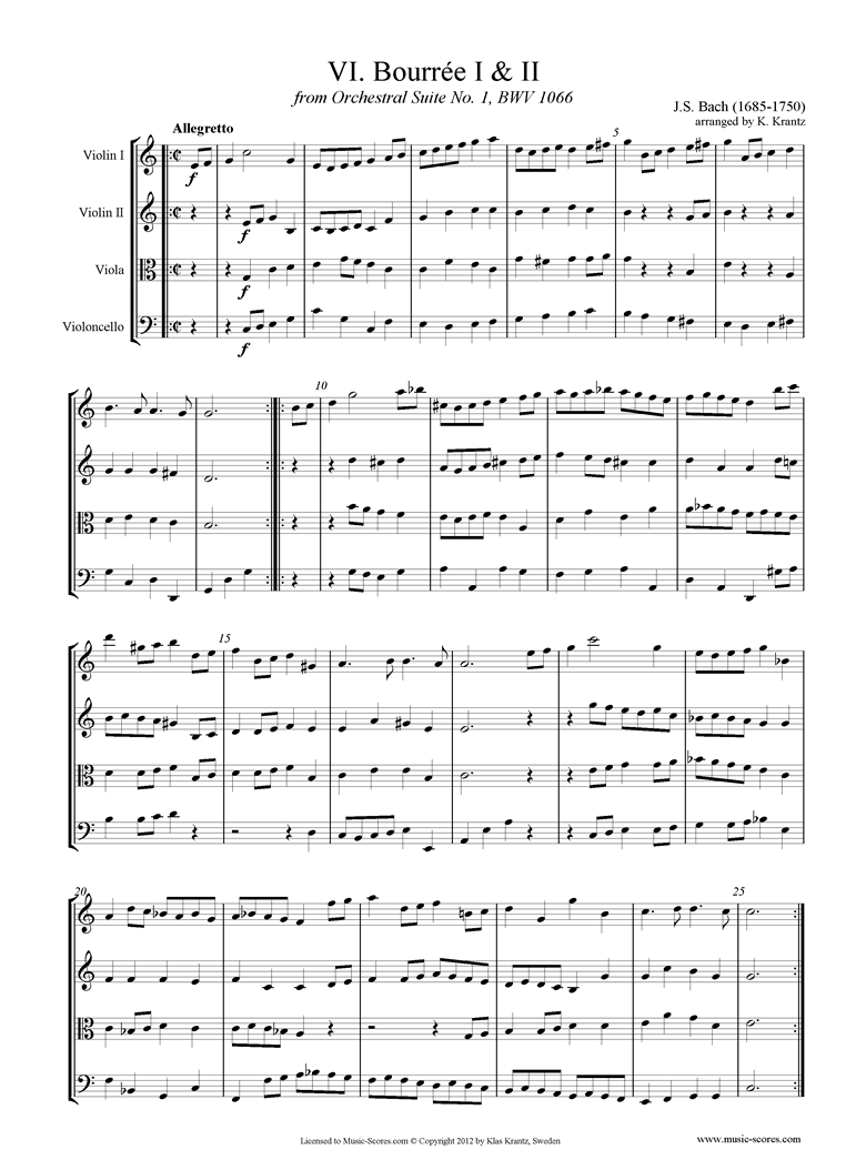 BWV 1066, 6th mvt: Two Bourrees: String 4 by Bach