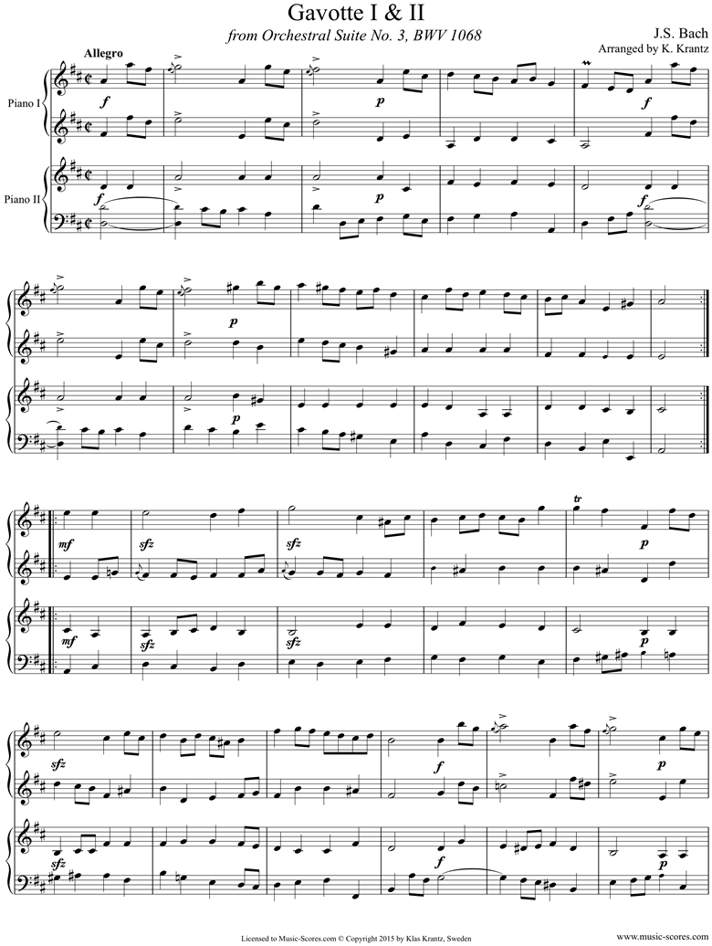 BWV 1068, 3rd mvt: 2 Gavottes: 2 Pianos by Bach