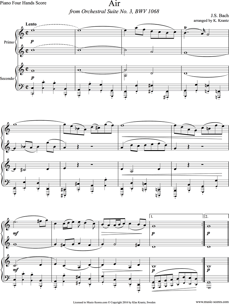 bwv 1068: Air on G: Two Pianos. by Bach