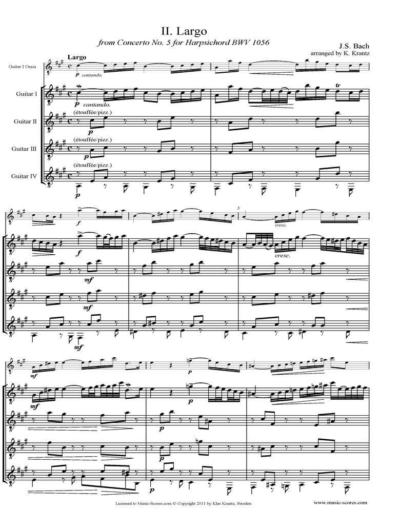 Front page of Cantata 156, 5th Concerto: Arioso: Guitar Quartet sheet music