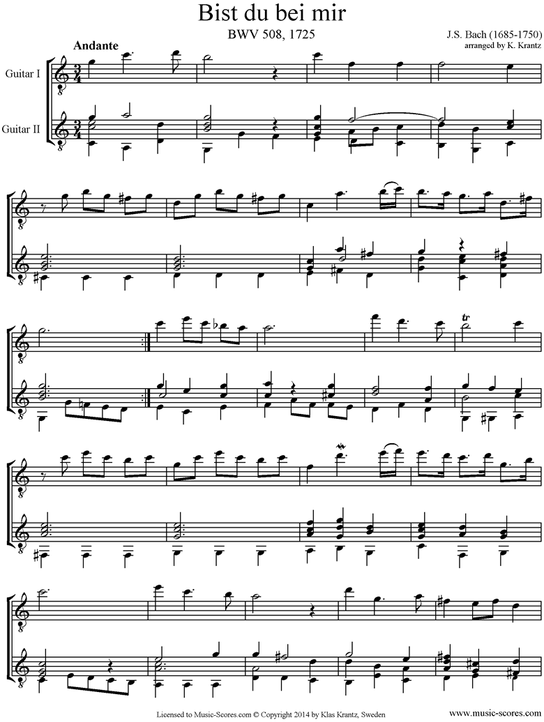 Anna Magdalena: No. 25: Bist du bei mir: Two Guitars by Bach