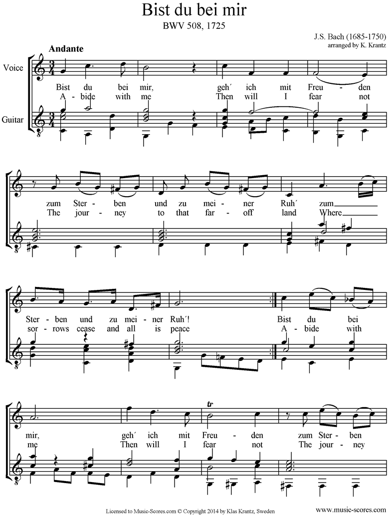 Front page of Anna Magdalena: No. 25: Bist du bei mir: Voice, Guitar sheet music