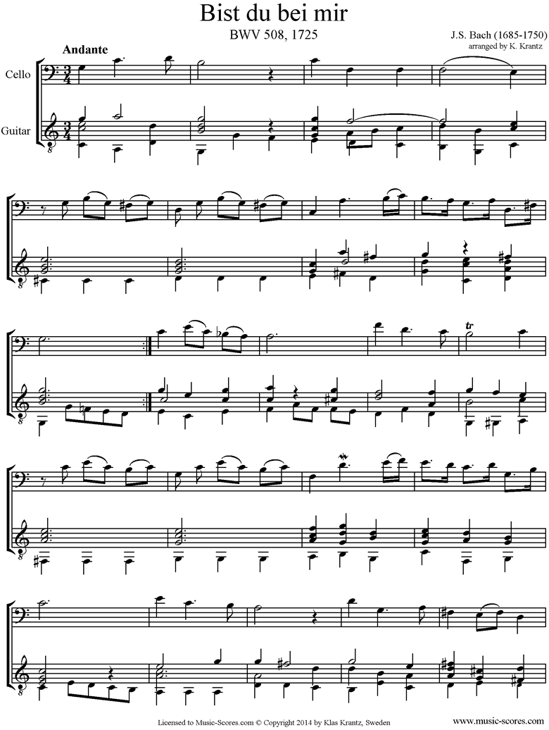 Anna Magdalena: No. 25: Bist du bei mir: Cello, Guitar by Bach