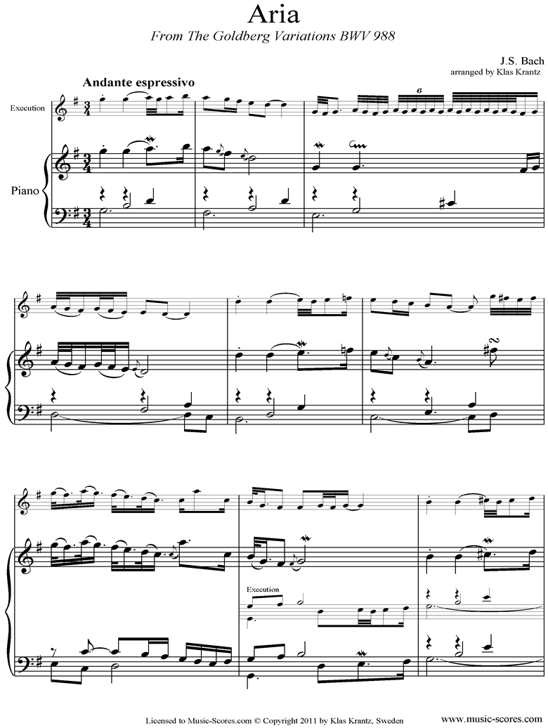 Front page of Goldberg Variations: No. 00 Aria: Piano sheet music