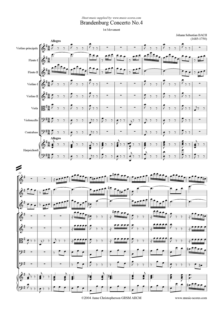 Front page of Brandenburg Concerto No. 4: 1st Movement. sheet music
