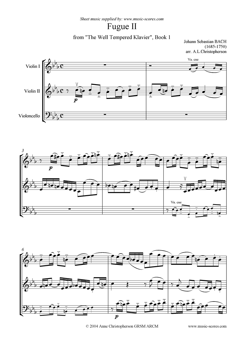 Front page of Well Tempered Clavier, Book 1: Fugue 2: 2vns, vc sheet music