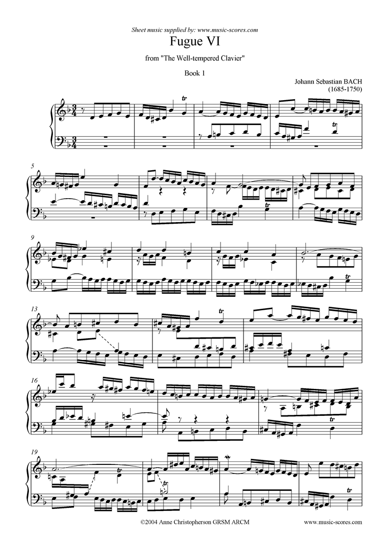 Front page of Well Tempered Clavier, Book 1: 06b: Fugue VI sheet music