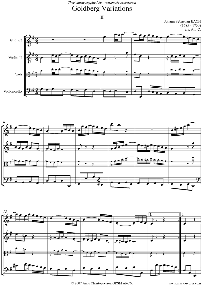 Front page of Goldberg Variations: No. 02: String Trio sheet music