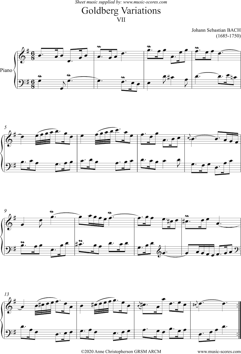 Front page of Goldberg Variations: No. 07: Piano sheet music