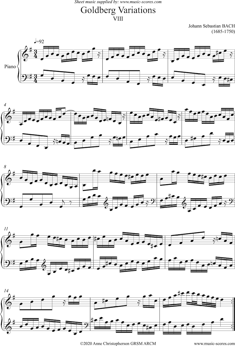 Front page of Goldberg Variations: No. 08 sheet music