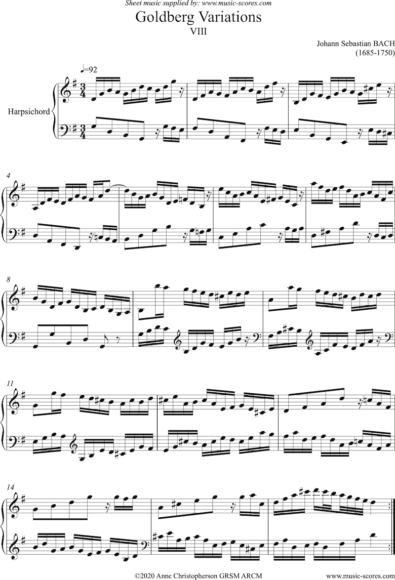 Front page of Goldberg Variations: No. 08: Harpsichord sheet music