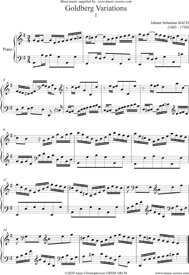 Front page of Goldberg Variations: No. 01: Piano sheet music