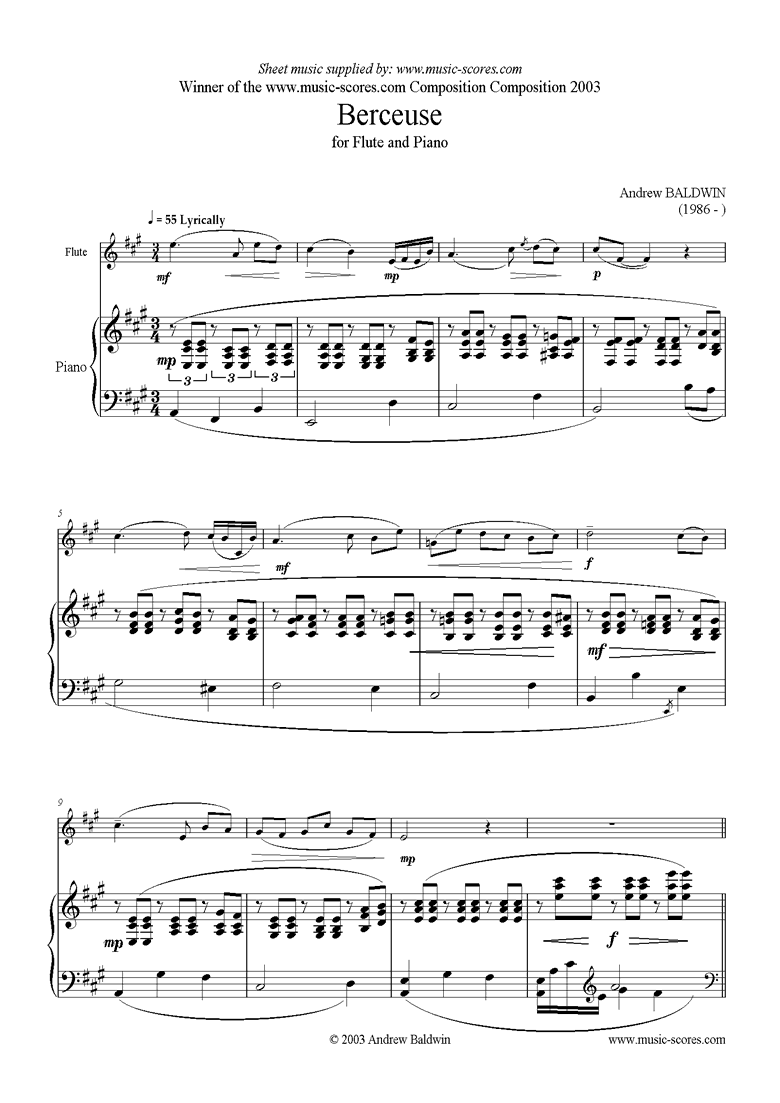 Front page of Berceuse No.1 for Flute and Piano sheet music