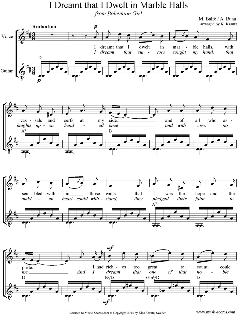 I Dreamt that I Dwelt in Marble Halls: Voice, Guitar by Balfe