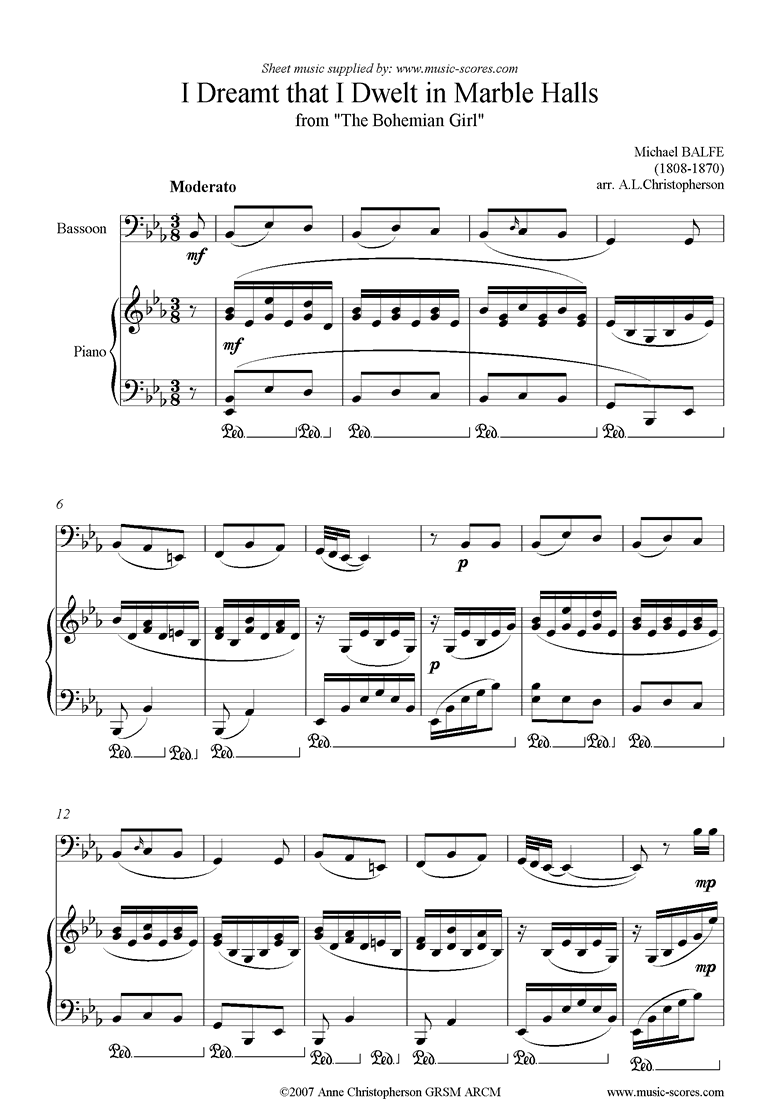 Front page of I Dreamt that I Dwelt in Marble Halls: Bassoon sheet music