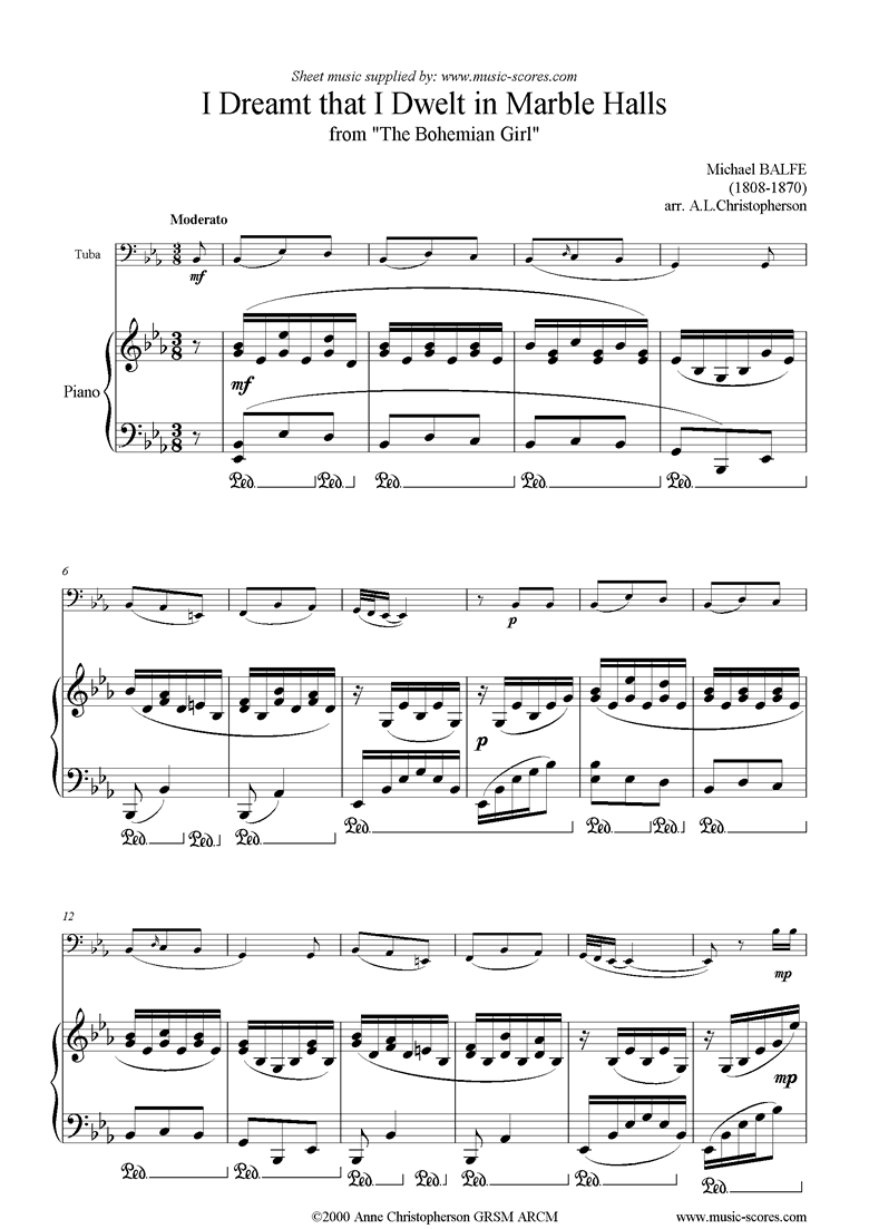 Front page of I Dreamt that I Dwelt in Marble Halls: Tuba sheet music