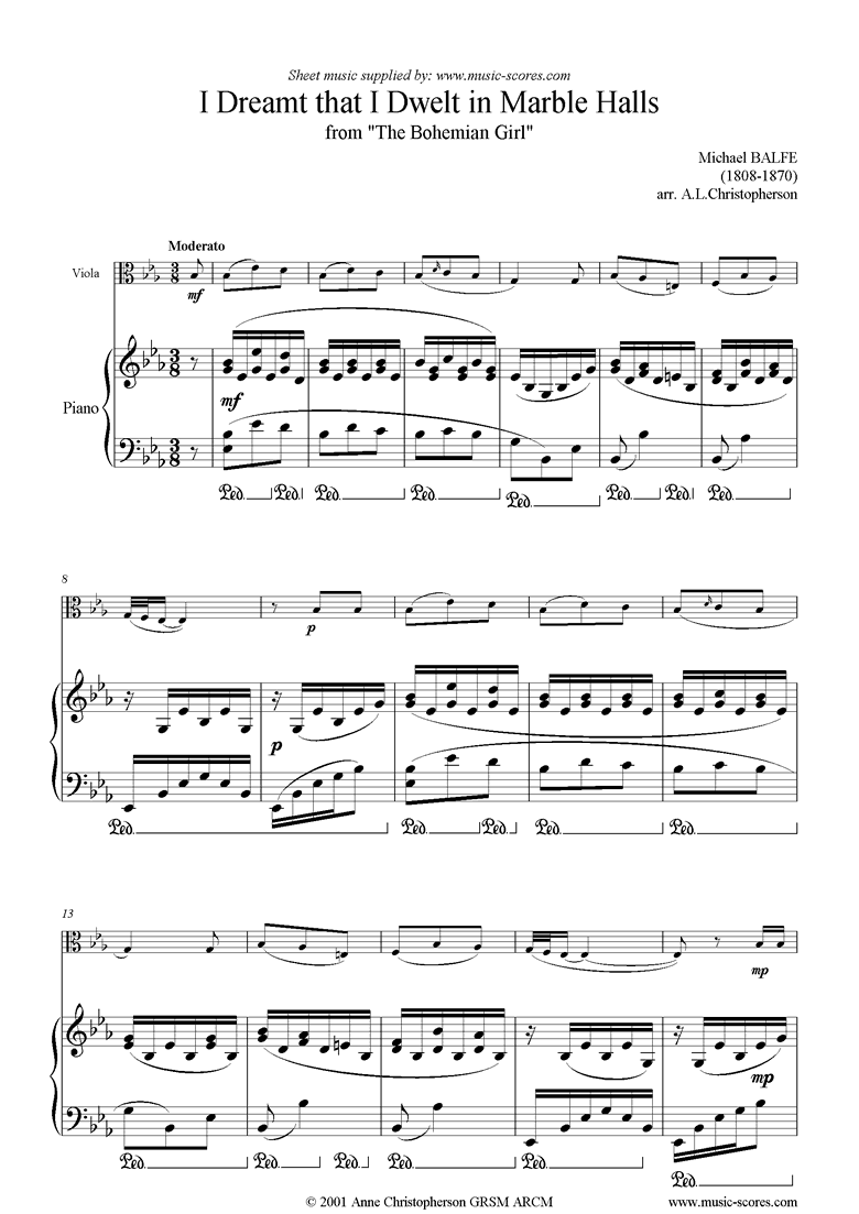 Front page of I Dreamt that I Dwelt in Marble Halls: Viola sheet music