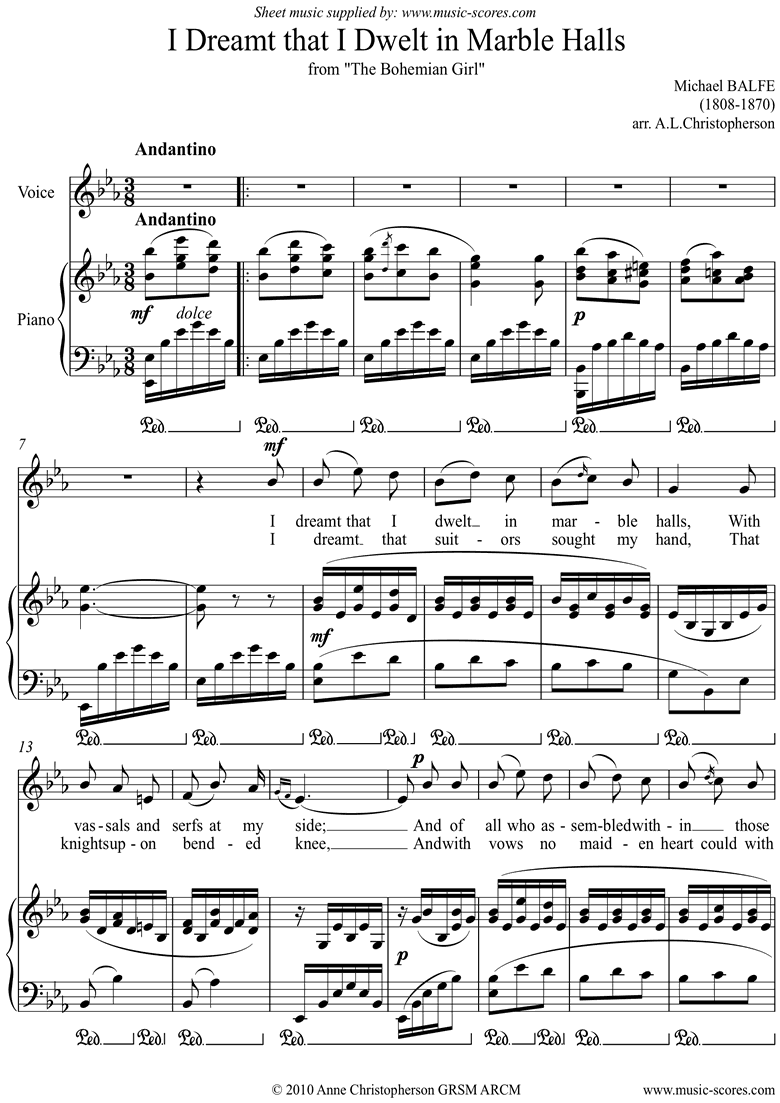 I Dreamt that I Dwelt in Marble Halls: Voice, Eb by Balfe