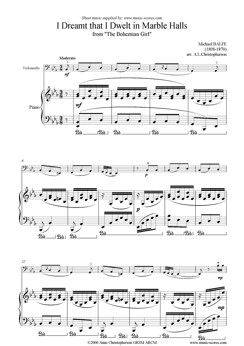 Front page of I Dreamt that I Dwelt in Marble Halls: Cello sheet music