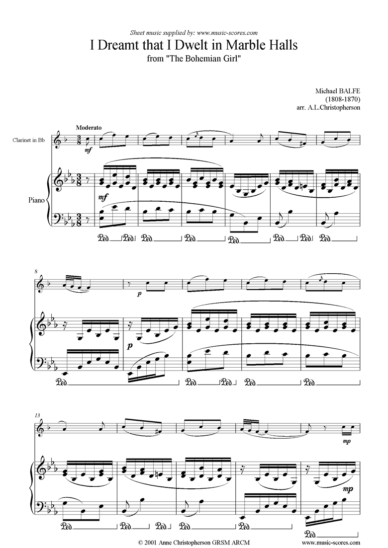 Front page of I Dreamt that I Dwelt in Marble Halls: Clarinet sheet music