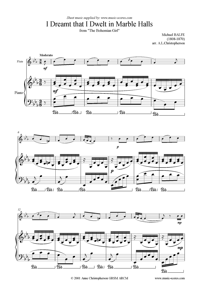 Front page of I Dreamt that I Dwelt in Marble Halls: Flute sheet music