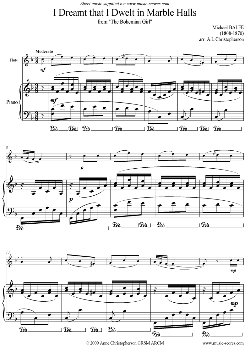 I Dreamt that I Dwelt in Marble Halls: Flute: Fma by Balfe