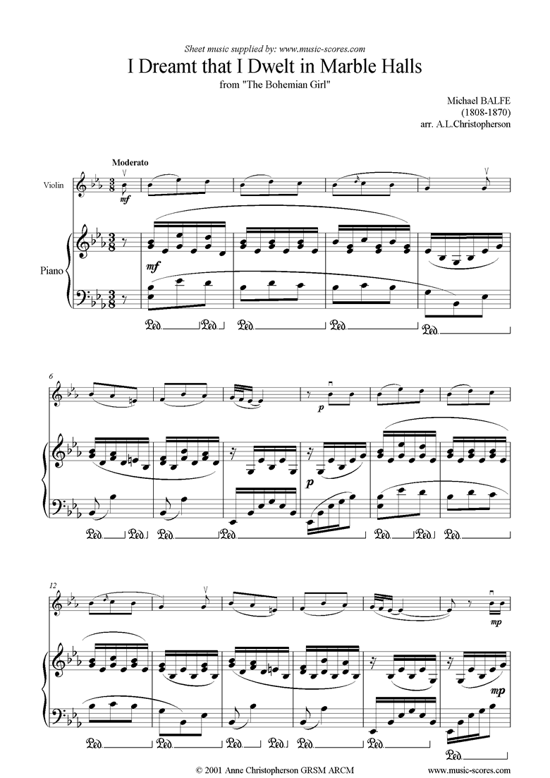 Front page of I Dreamt that I Dwelt in Marble Halls: Violin sheet music